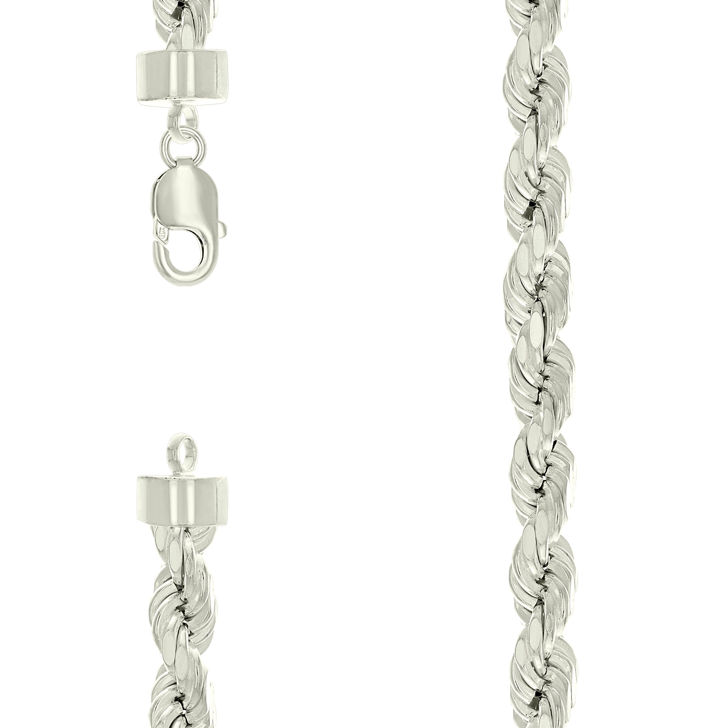 925 Sterling Silver Hollow Rope Chain Silver 190 10mm-24