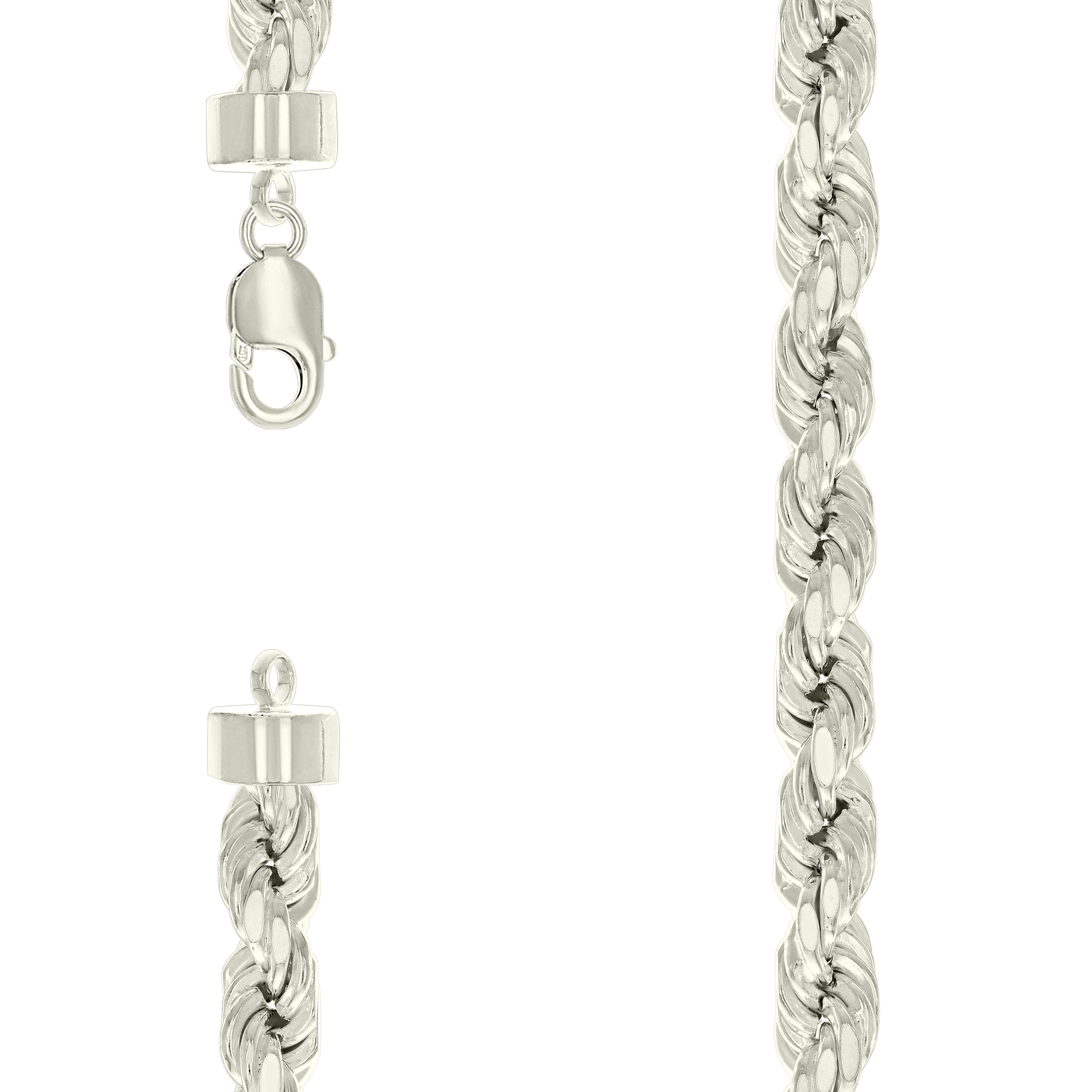 925 Sterling Silver Hollow Rope Chain Silver 210 11mm-28