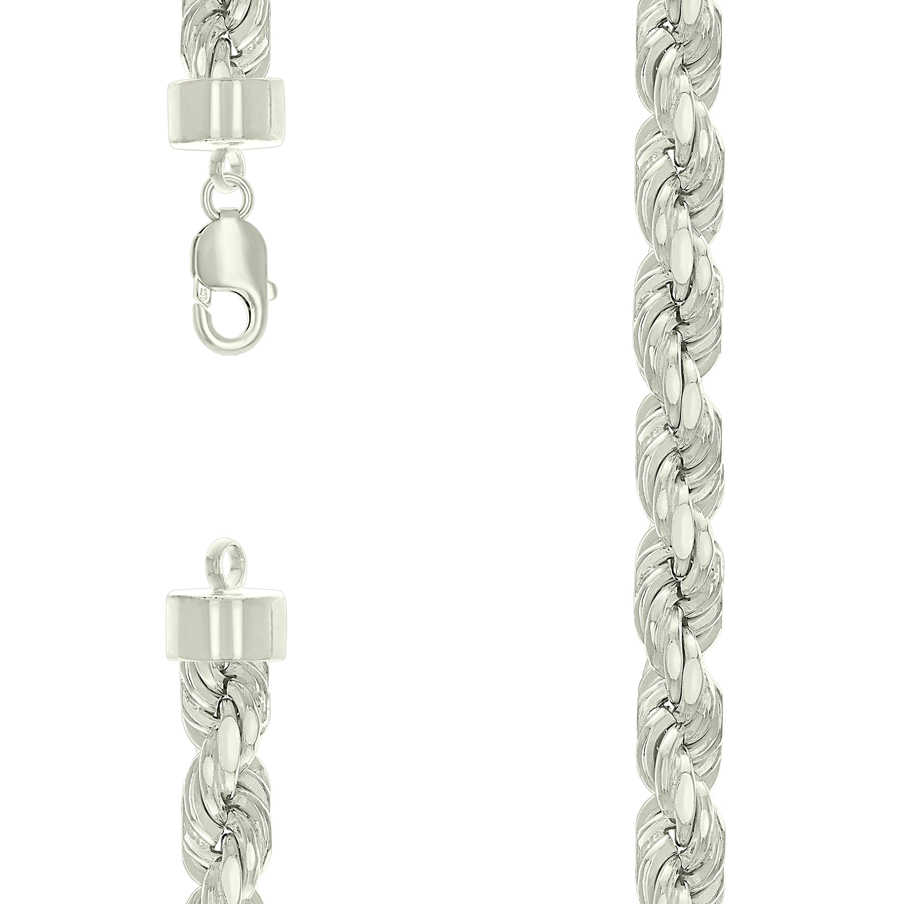 925 Sterling Silver Hollow Rope Chain Silver 230 12mm-24