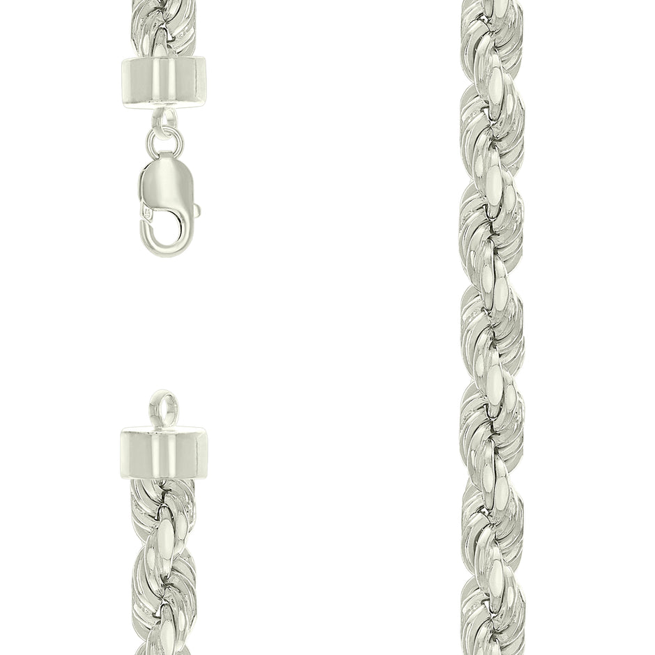 925 Sterling Silver Hollow Rope Chain Silver 230 12mm-28" - SLV-140363