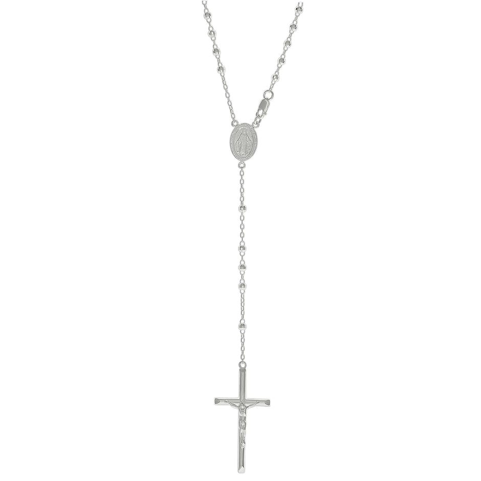 925 Sterling Silver Unisex Rosary Necklace 3mm Size 24 Inches - SLV-140651