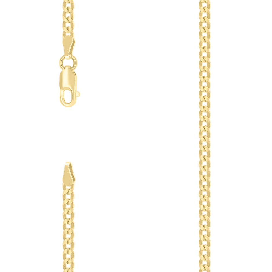 925 Sterling Silver Solid Super Flat Cuban Chain Yellow 080 2.8mm-7