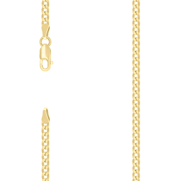 925 Sterling Silver Solid Super Flat Cuban Chain Yellow 080 2.8mm-7