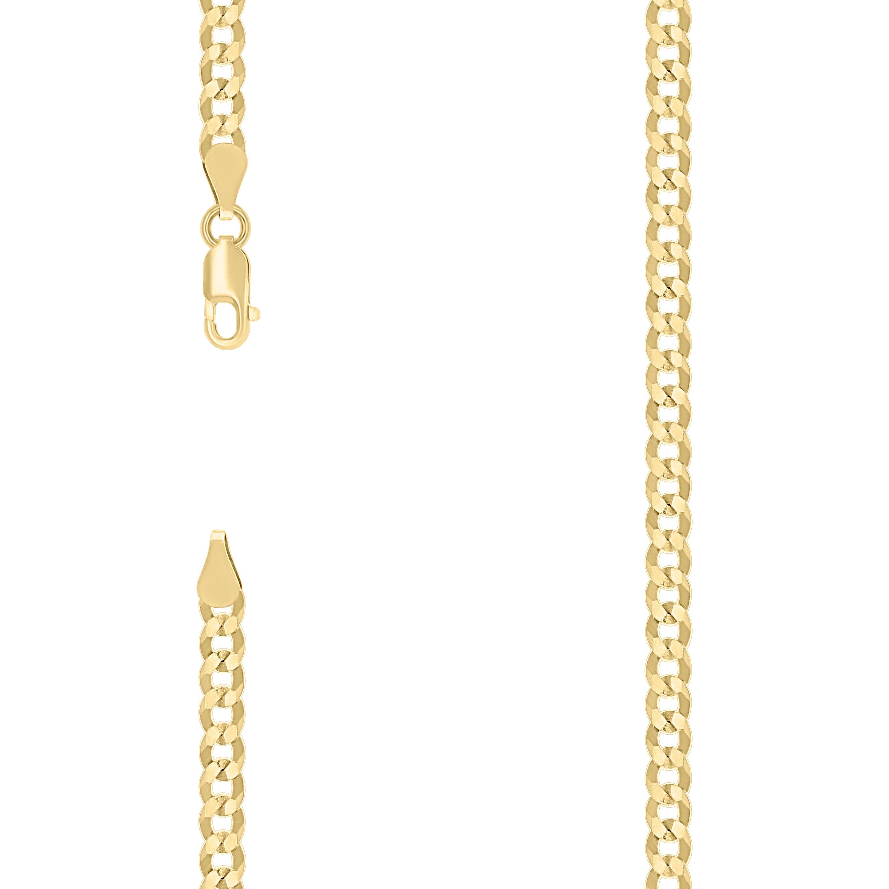 925 Sterling Silver Solid Super Flat Cuban Chain Yellow 100 3.7mm-7
