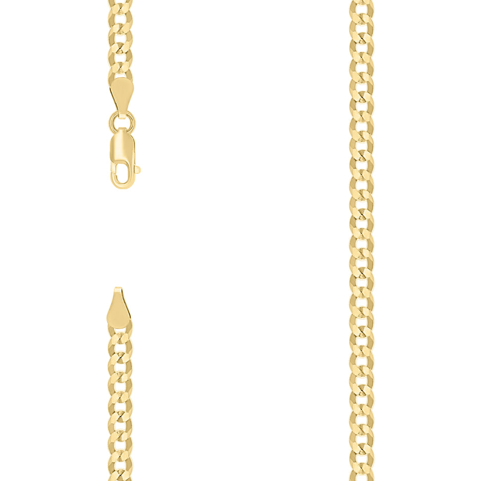 925 Sterling Silver Solid Super Flat Cuban Chain Yellow 100 3.7mm-20 - SLV-140586