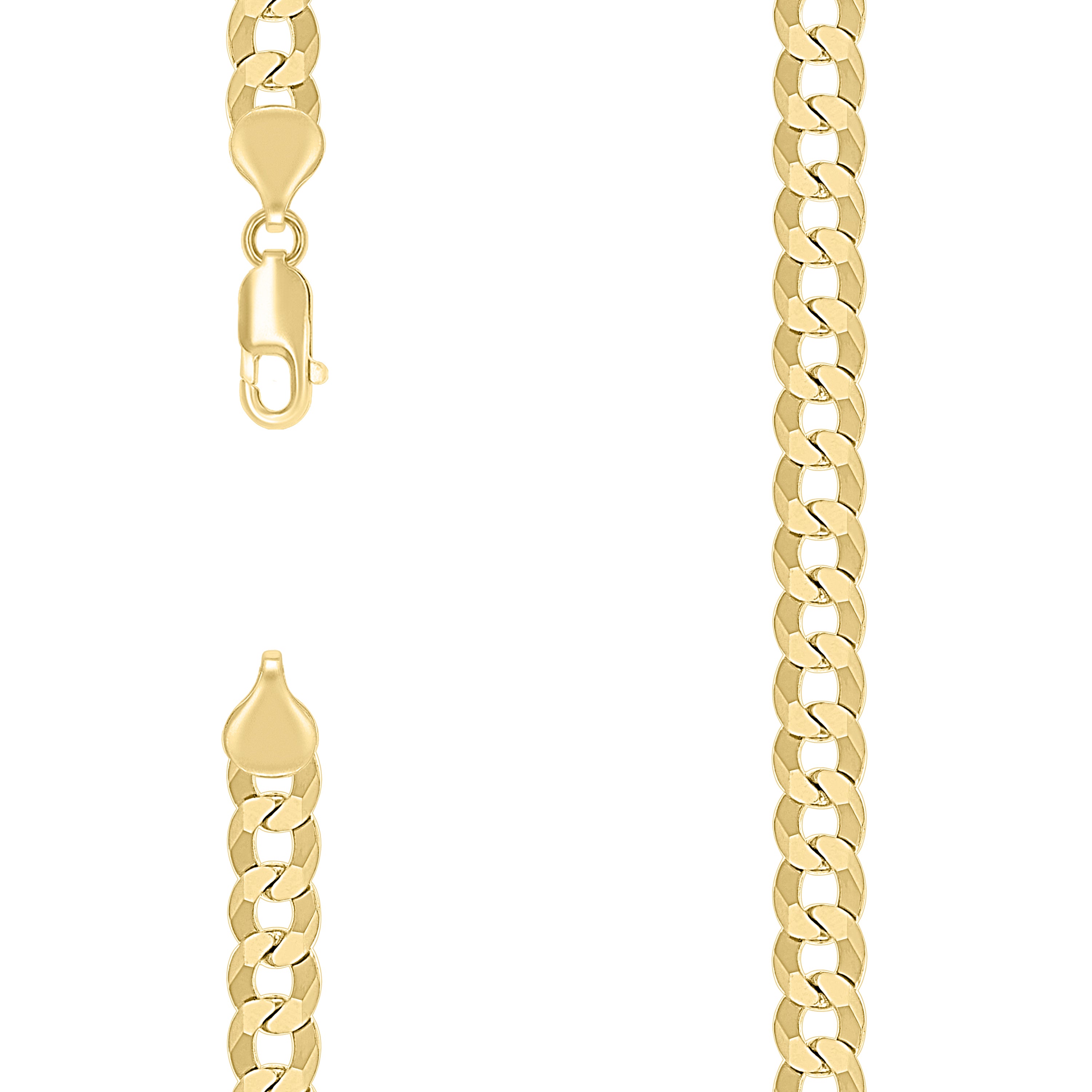 925 Sterling Silver Solid Super Flat Cuban Chain Yellow 180 6.8mm-7