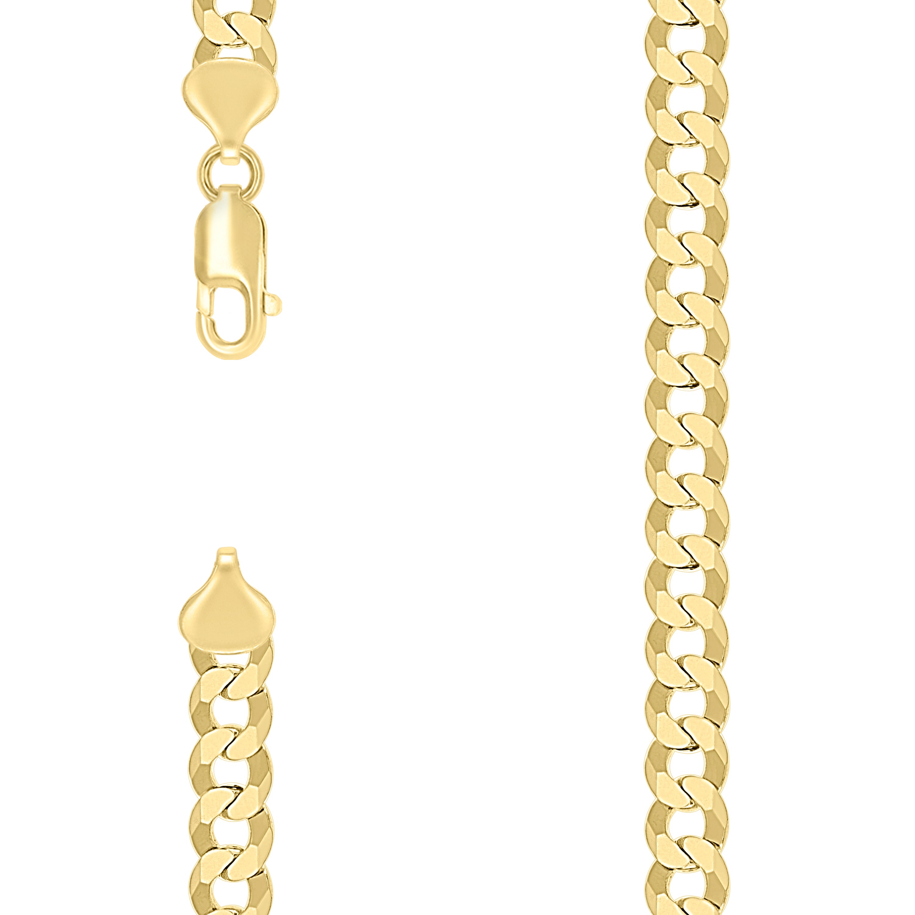 925 Sterling Silver Solid Super Flat Cuban Chain Yellow 200 7.4mm-20 - SLV-140621