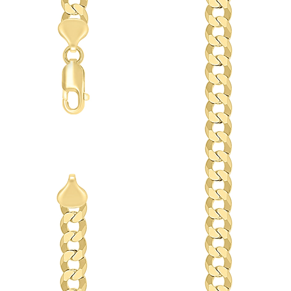 925 Silver Solid Super Flat Cuban Chain Yellow 7.4mm