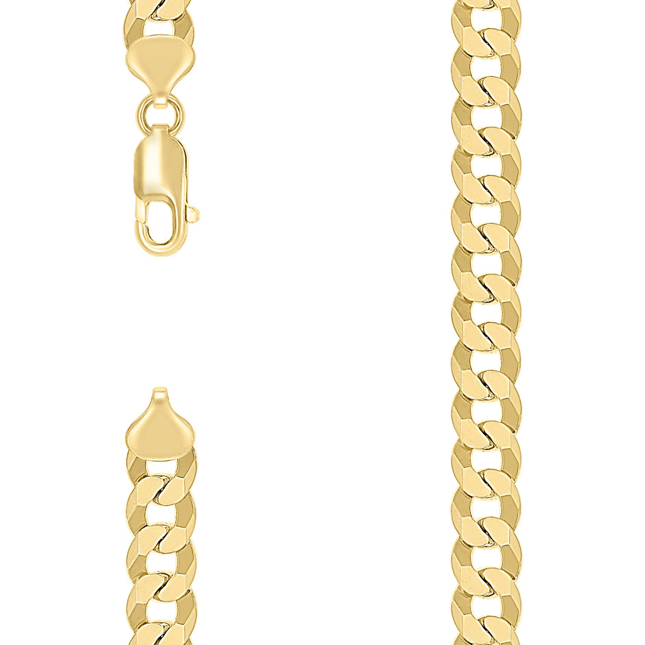 925 Sterling Silver Solid Super Flat Cuban Chain Yellow 250 8.7mm-22 - SLV-140630
