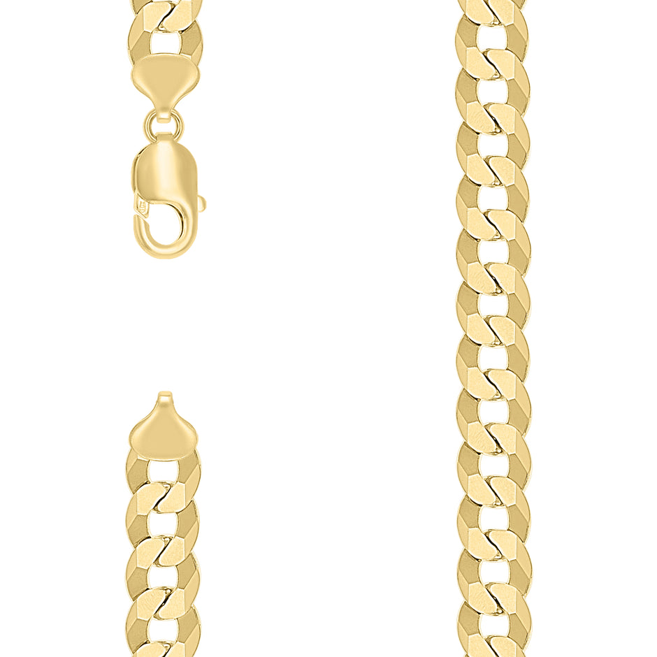 925 Sterling Silver Solid Super Flat Cuban Chain Yellow 300 10.5mm-26 - SLV-140639