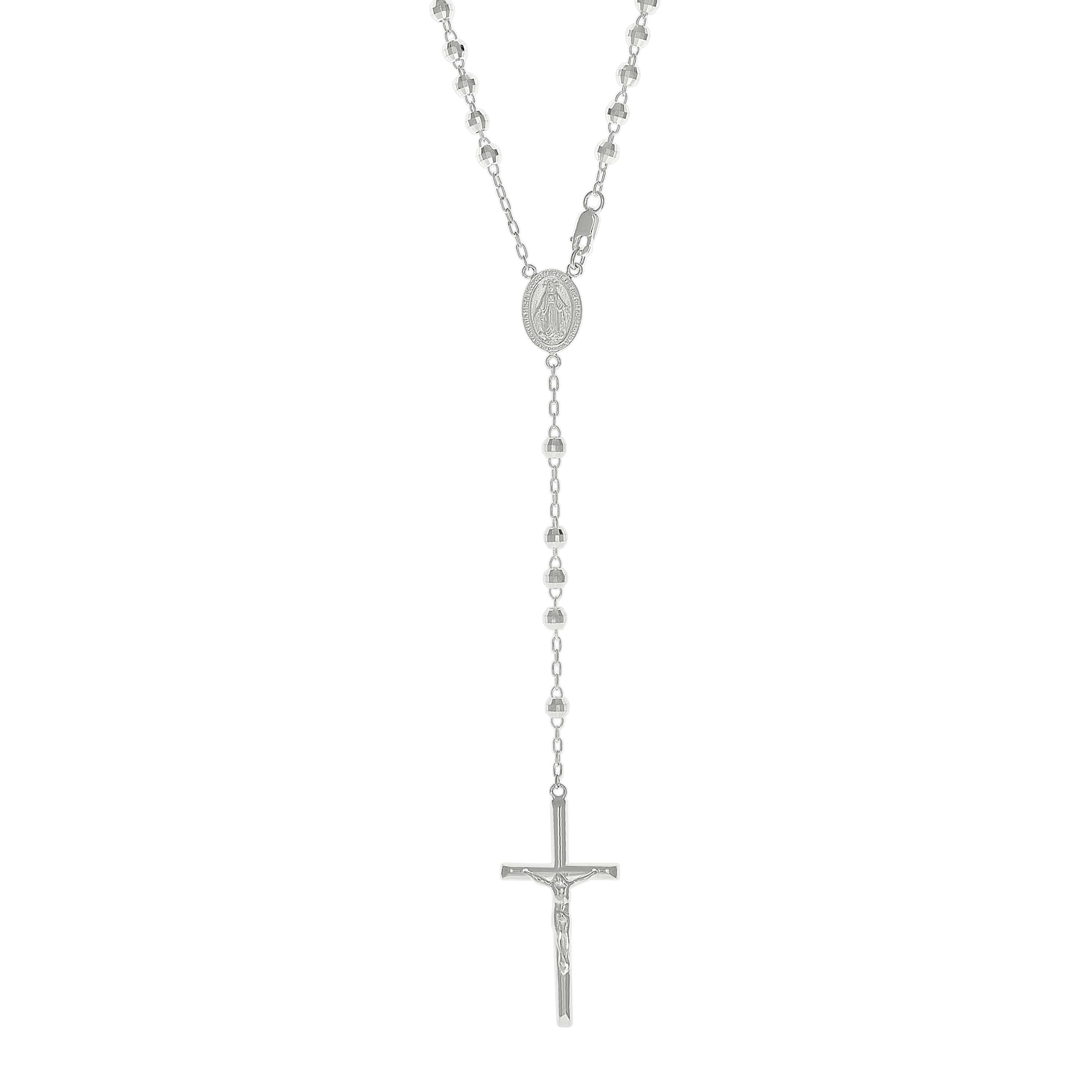 925 Sterling Silver Unisex Rosary Necklace 4mm Size 24 Inches - SLV-140655