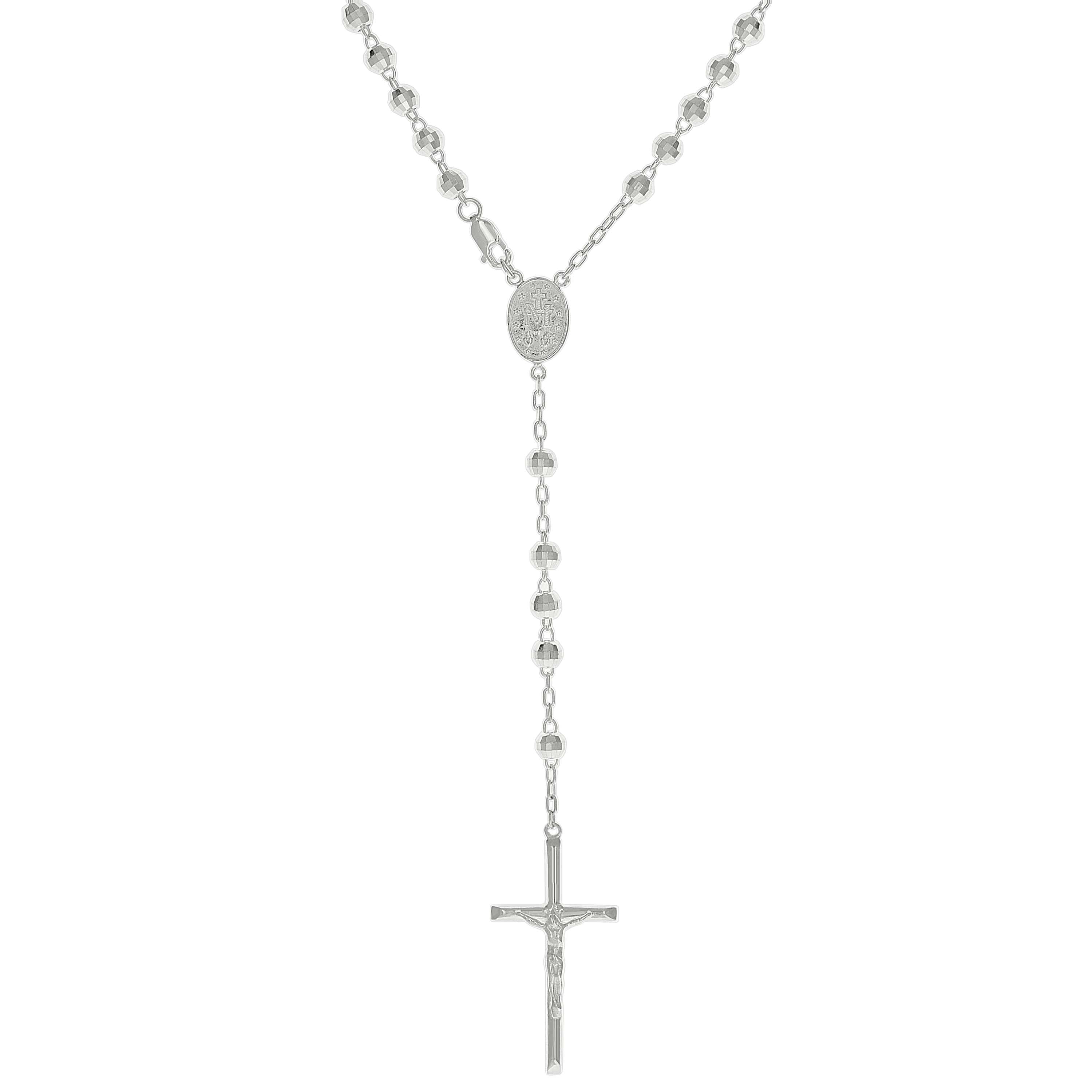 925 Sterling Silver Unisex Rosary Necklace 5mm Size 22 Inches - SLV-140657