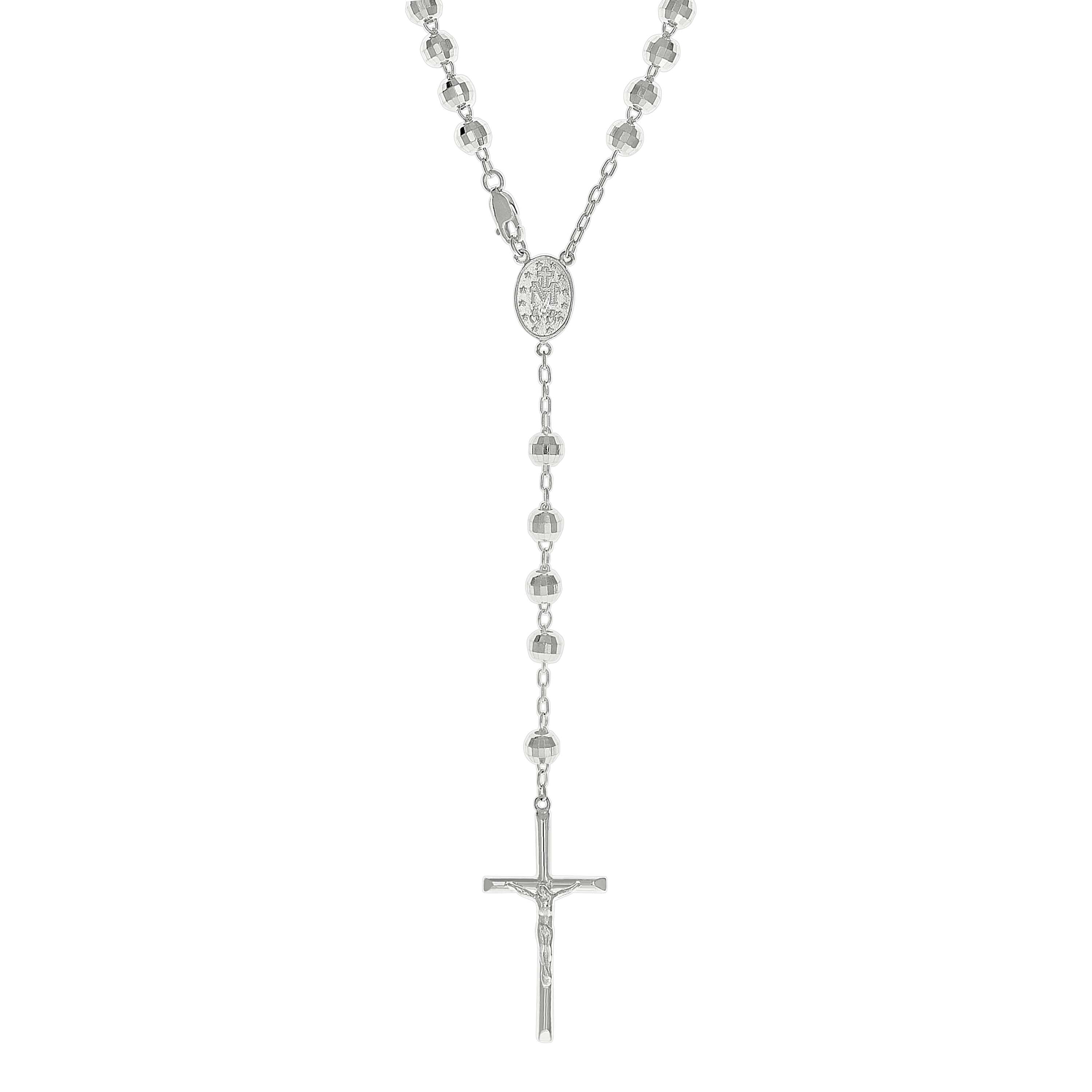 925 Sterling Silver Unisex Rosary Necklace 6mm Size 24 Inches - SLV-140661