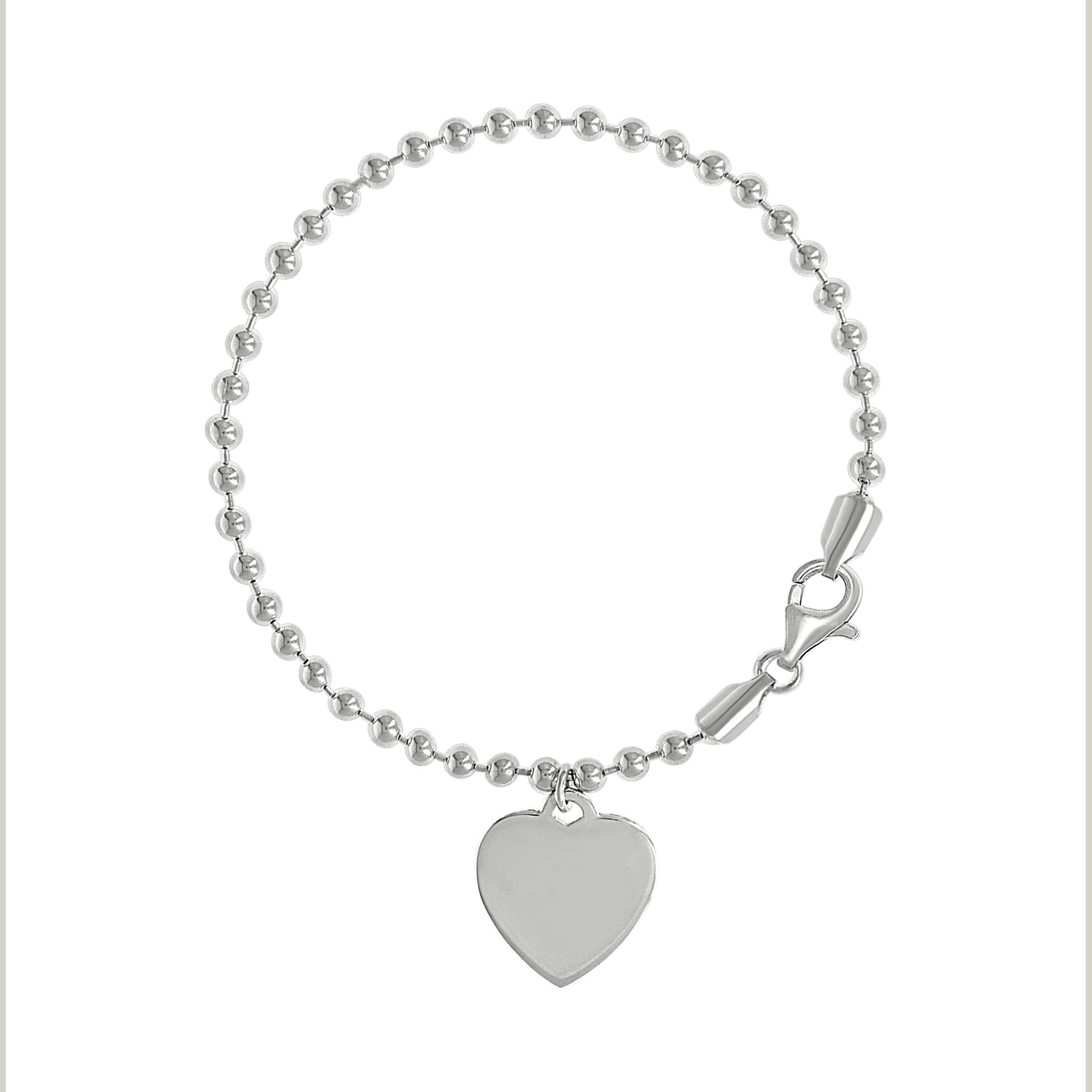 925 Sterling Silver Womens Heart Charm Beaded Bracelet Size 7 Inches