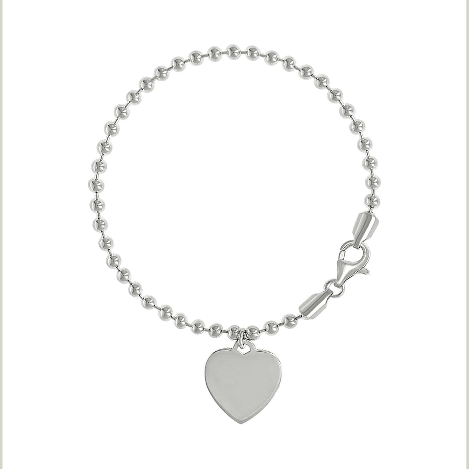 925 Sterling Silver Womens Heart Charm Beaded Bracelet Size 7 Inches