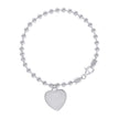 925 Sterling Silver Womens Heart Charm Beaded Bracelet Size 7.5 Inches