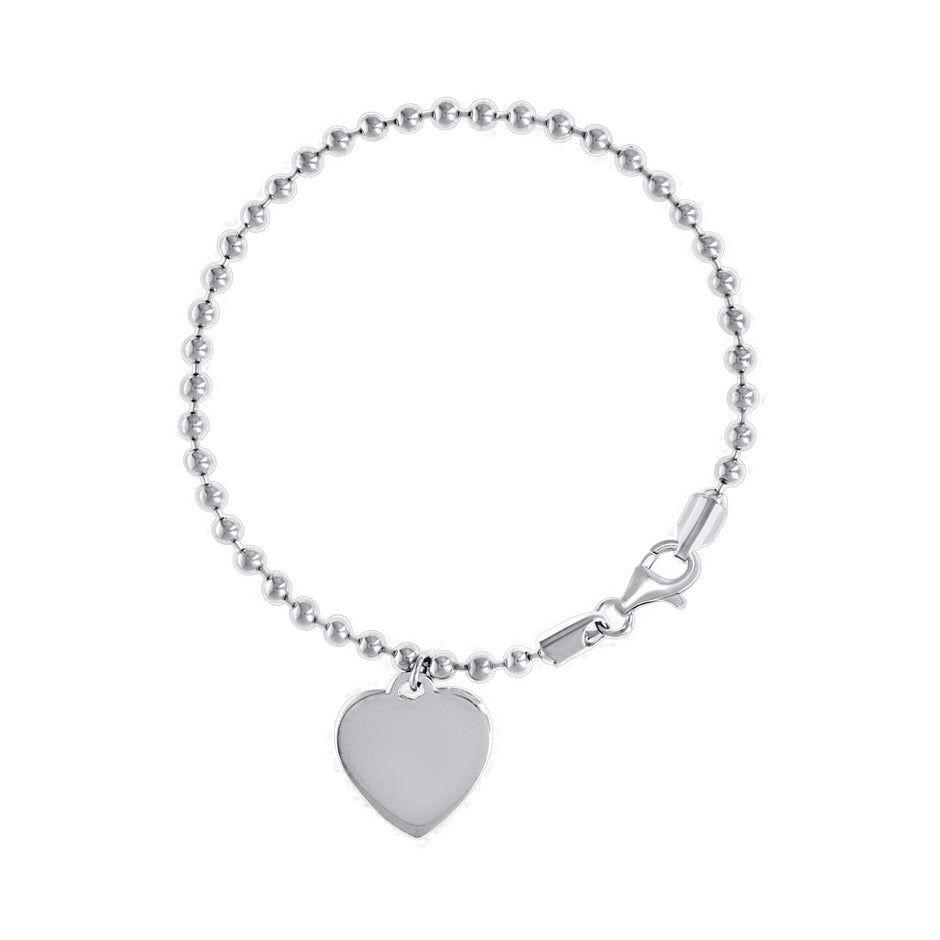 925 Sterling Silver Womens Heart Charm Beaded Bracelet Size 7 Inches