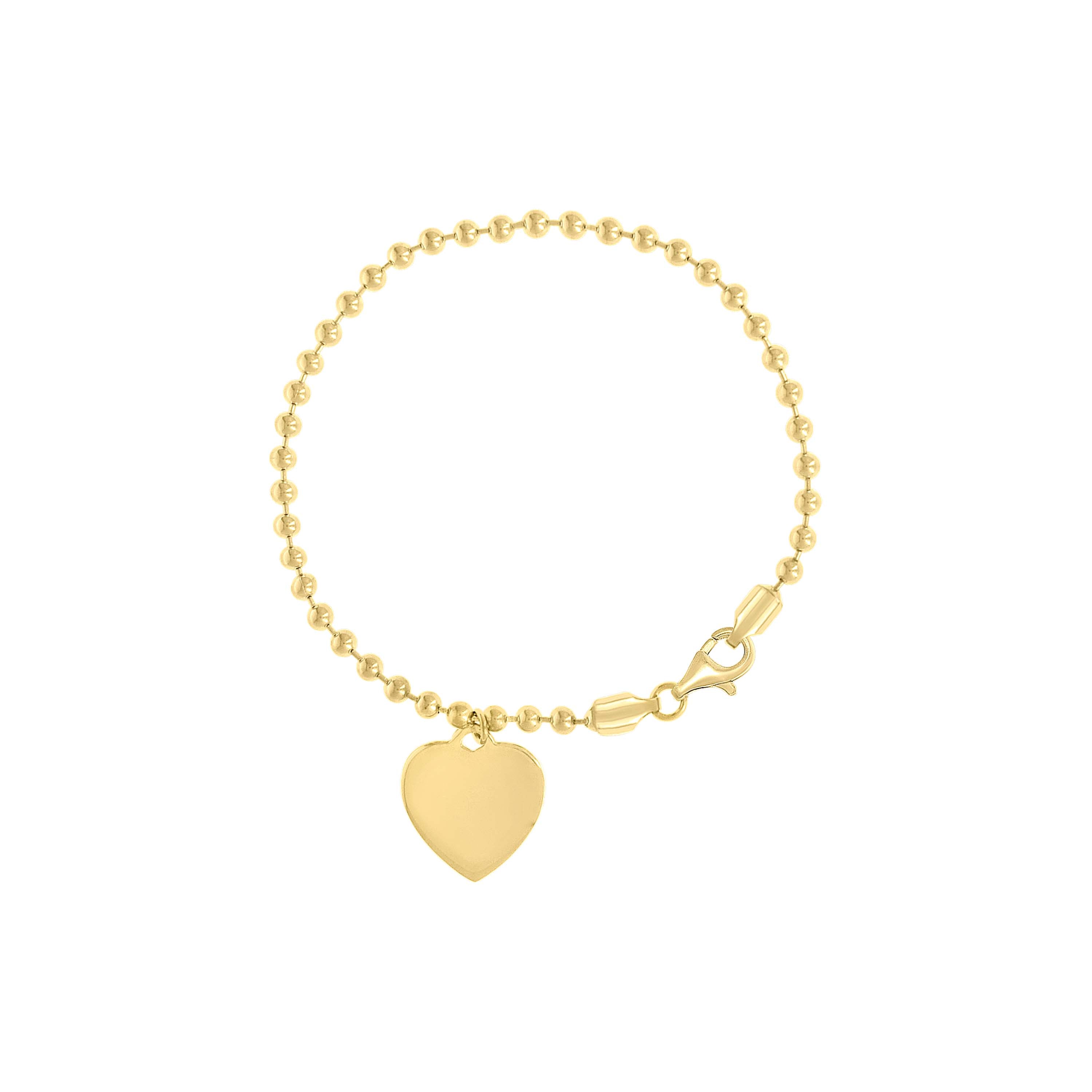925 Sterling Silver Yellow-tone Womens Heart Charm Beaded Bracelet Size 7 Inches