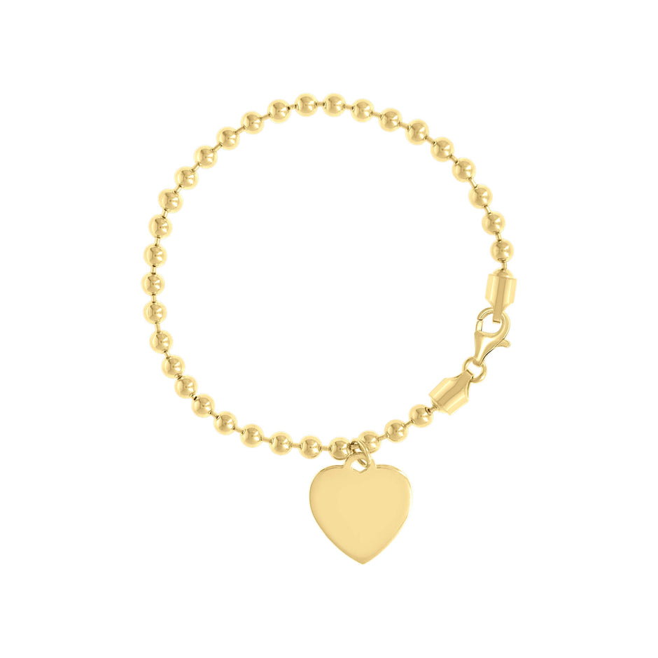 925 Sterling Silver Yellow-tone Womens Heart Charm Beaded Bracelet Size 7.5 Inches