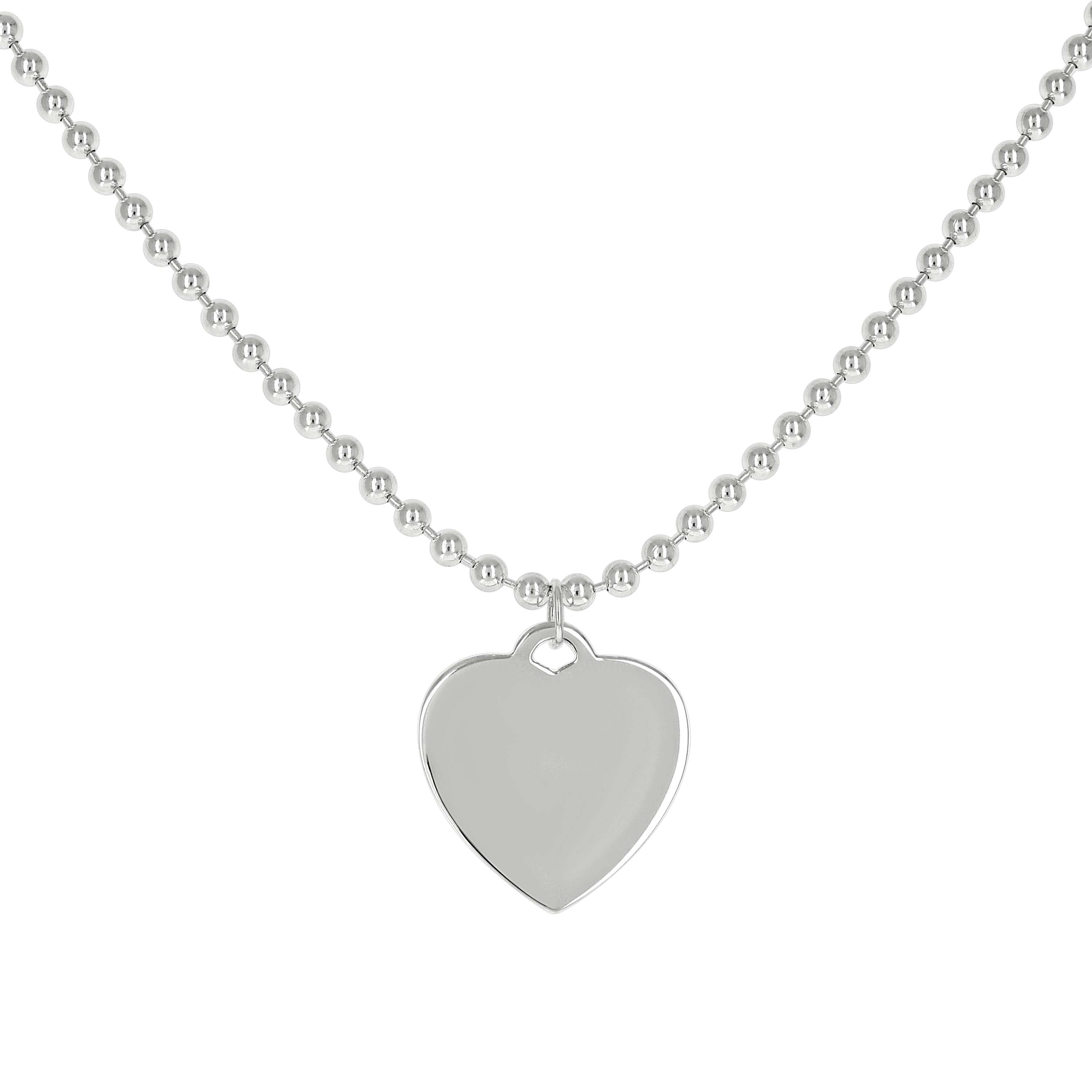 925 Sterling Silver Womens Heart Charm Beaded Necklace Size 20 Inches