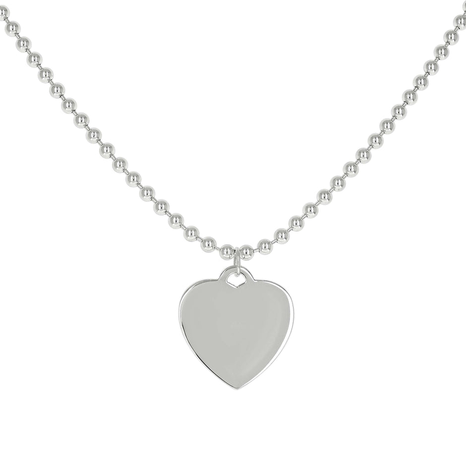 925 Sterling Silver Womens Heart Charm Beaded Necklace Size 20 Inches