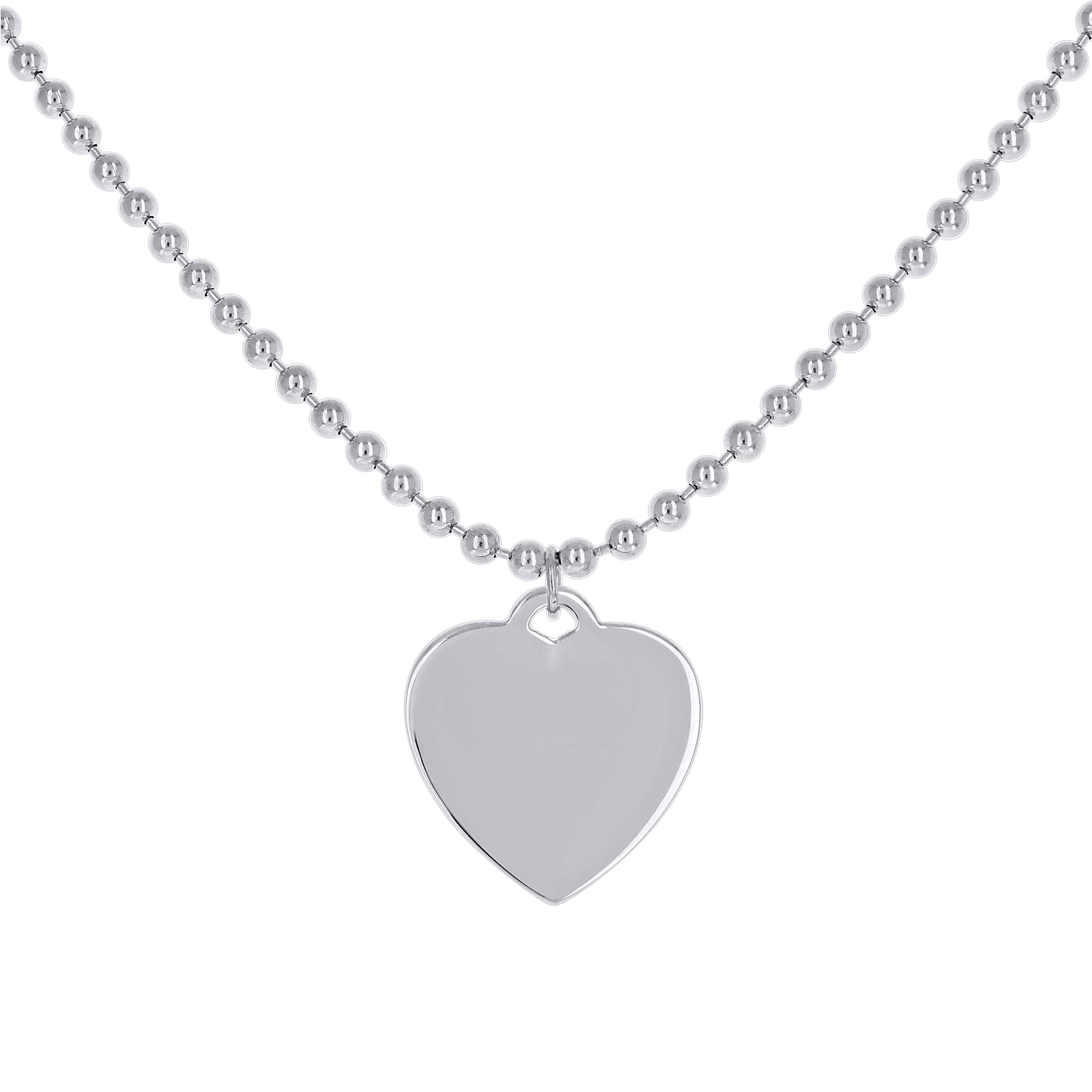 925 Sterling Silver Womens Heart Charm Beaded Necklace Size 20 Inches