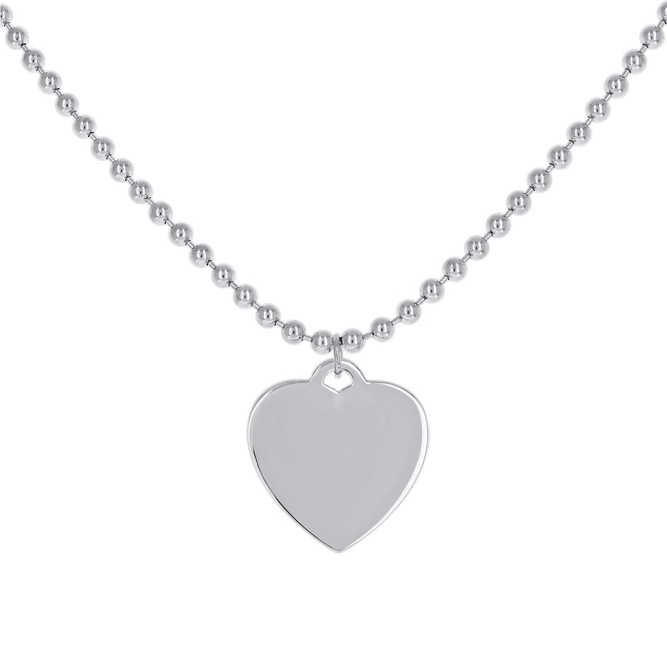 925 Sterling Silver Womens Heart Charm Beaded Necklace Size 20 Inches