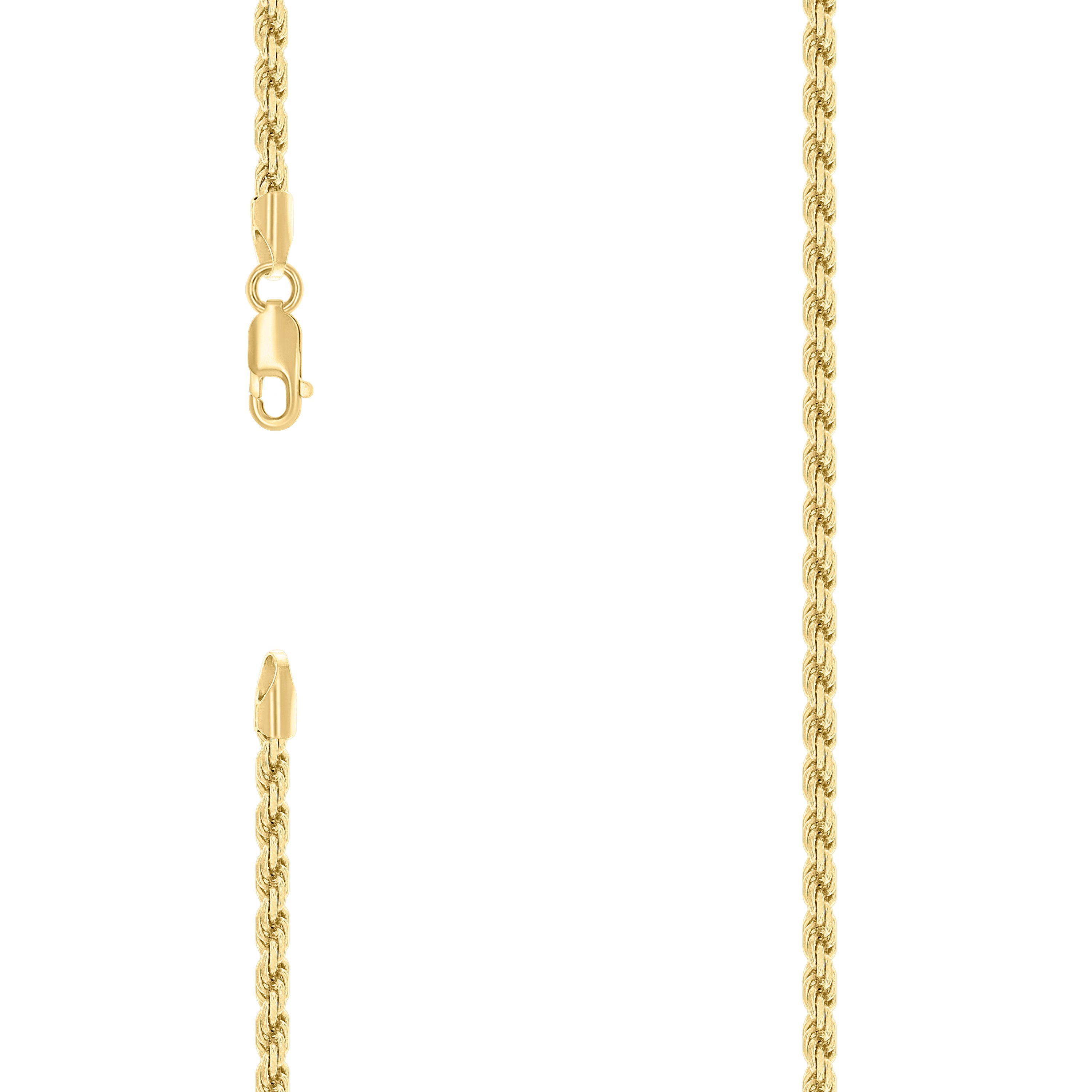 925 Sterling Silver Hollow Rope Chain Yellow 060 3mm-8