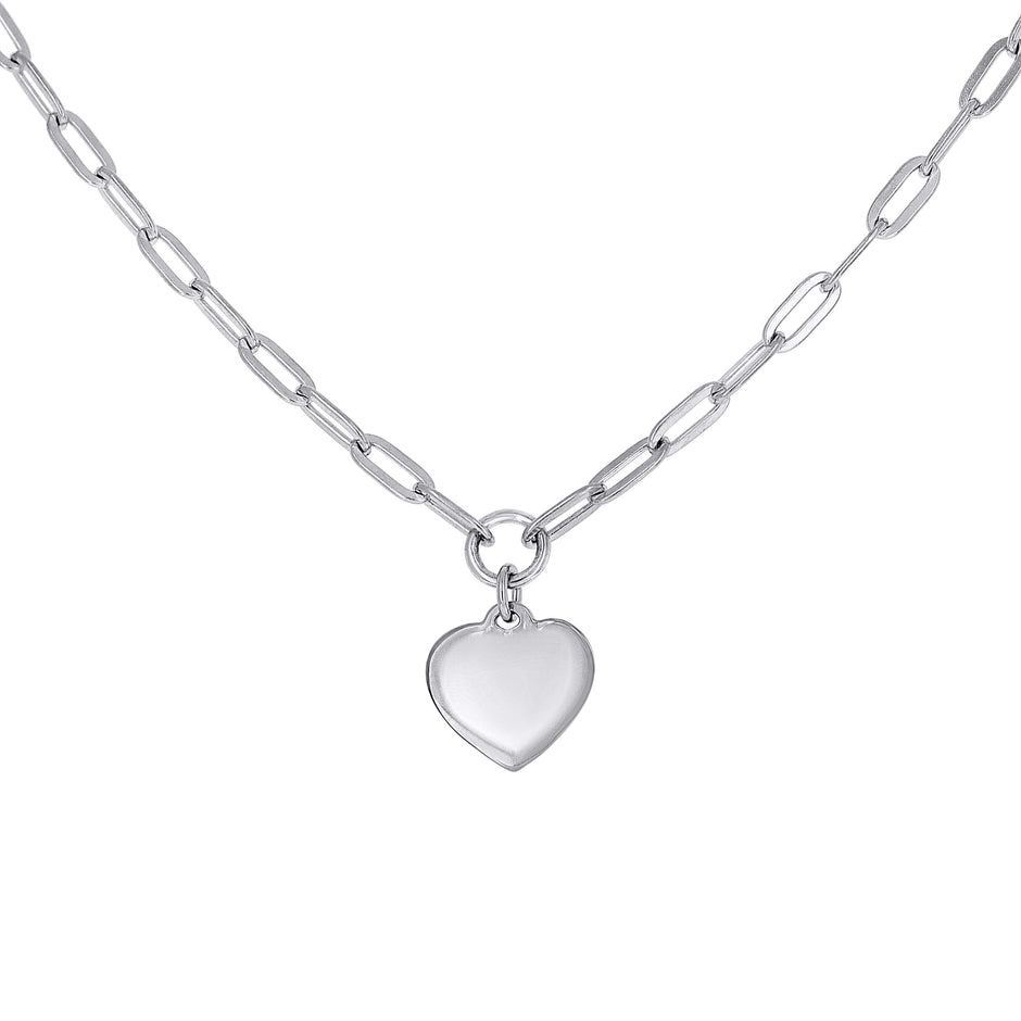 925 Sterling Silver Womens Heart Charm Necklace 18 Inches - SLV-140683