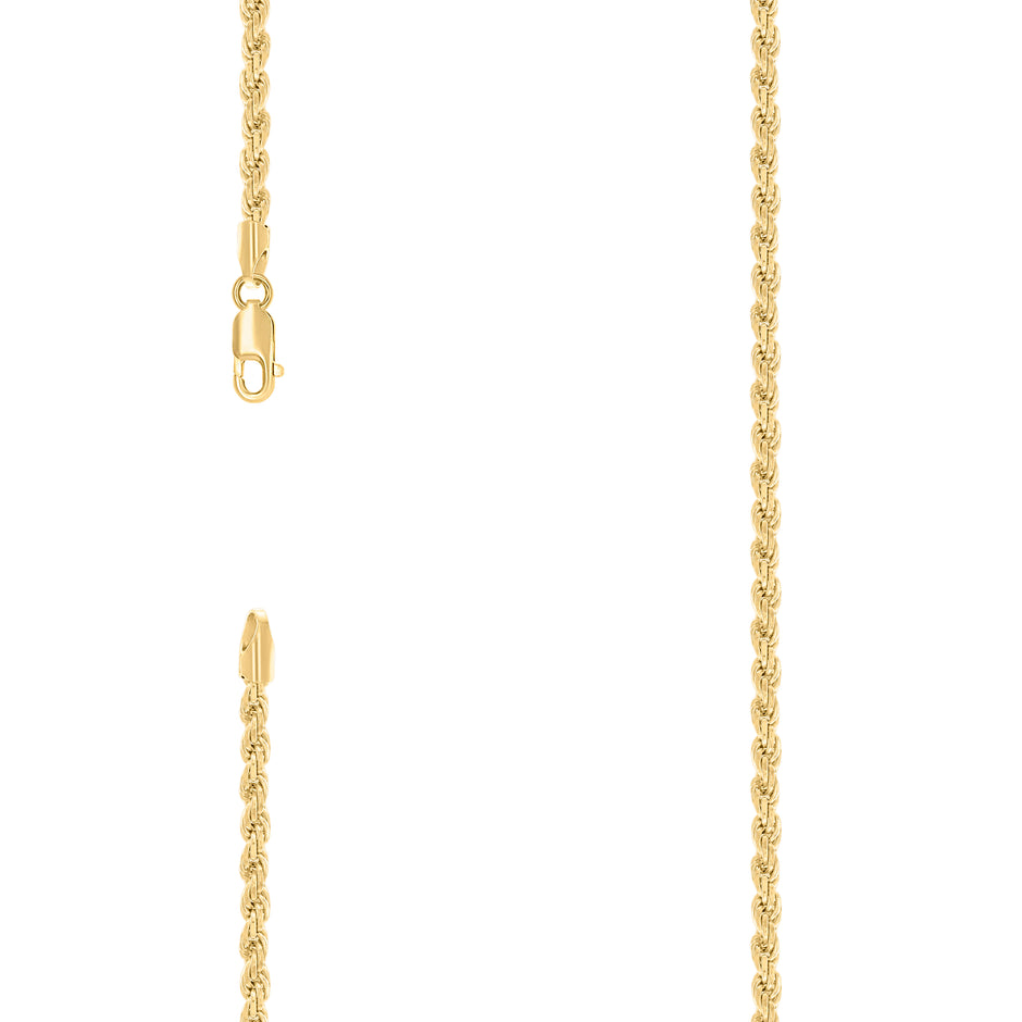 925 Sterling Silver Hollow Rope Chain Yellow 070 3.5mm-24" - SLV-140704
