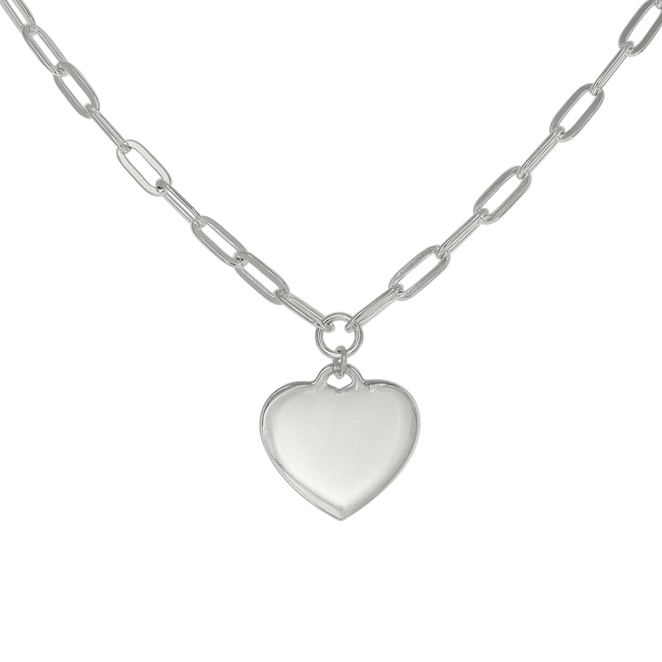 925 Sterling Silver Womens Heart Charm Necklace 18 Inches - SLV-140692