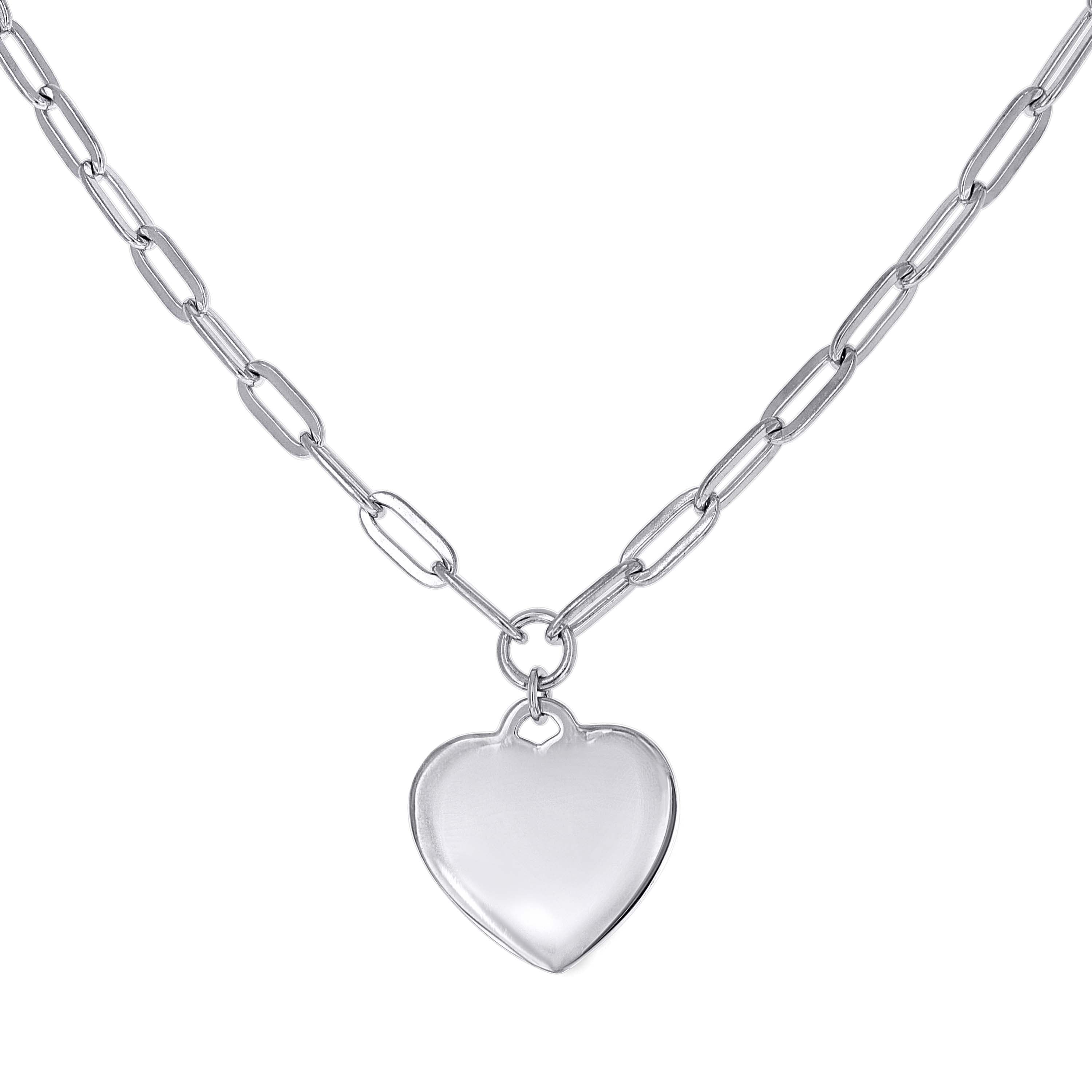 925 Sterling Silver Womens Heart Charm Necklace 20 Inches - SLV-140702