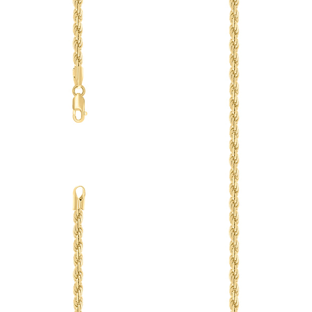 925 Sterling Silver Hollow Rope Chain Yellow 080 4mm-8"