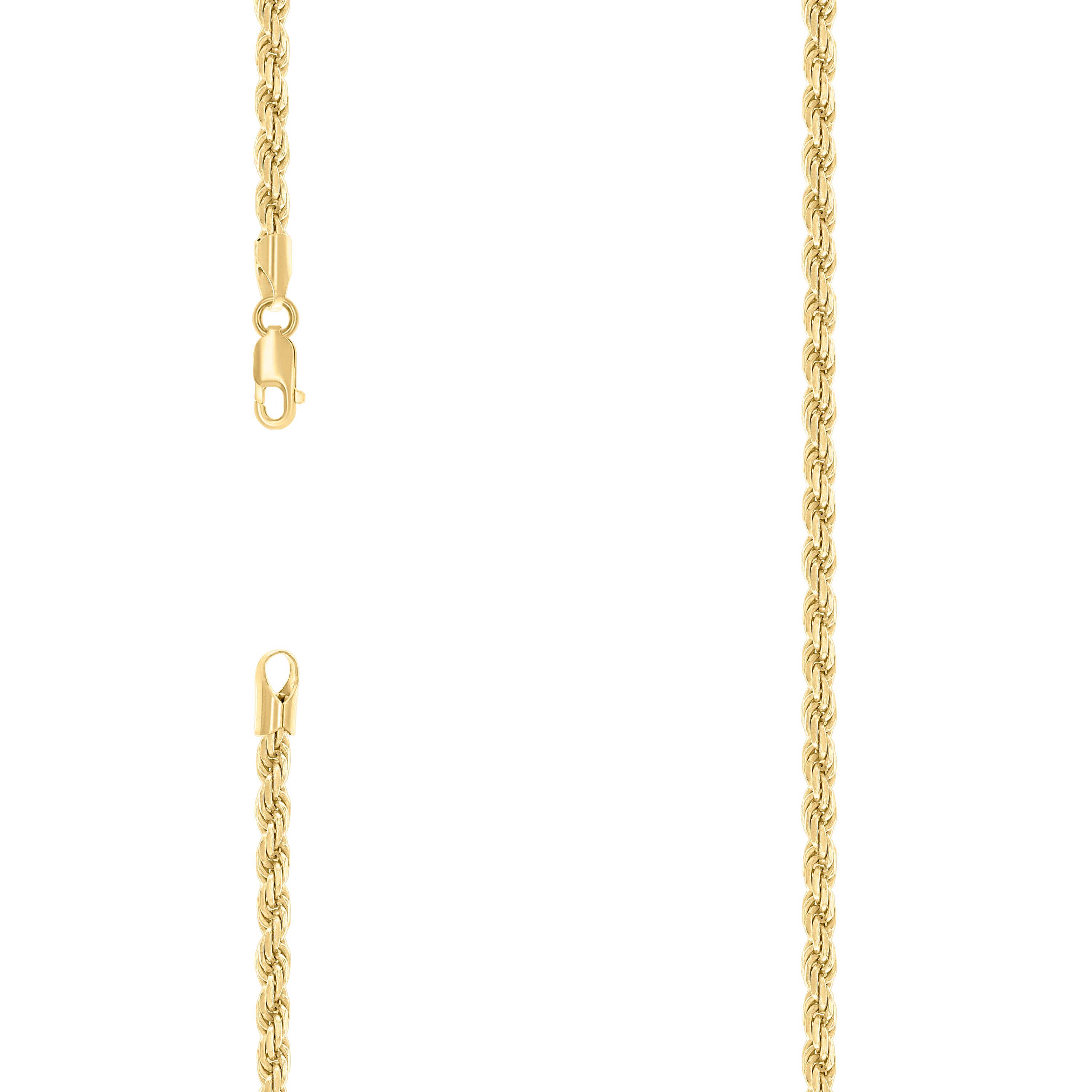 925 Sterling Silver Hollow Rope Chain Yellow 080 4mm-24