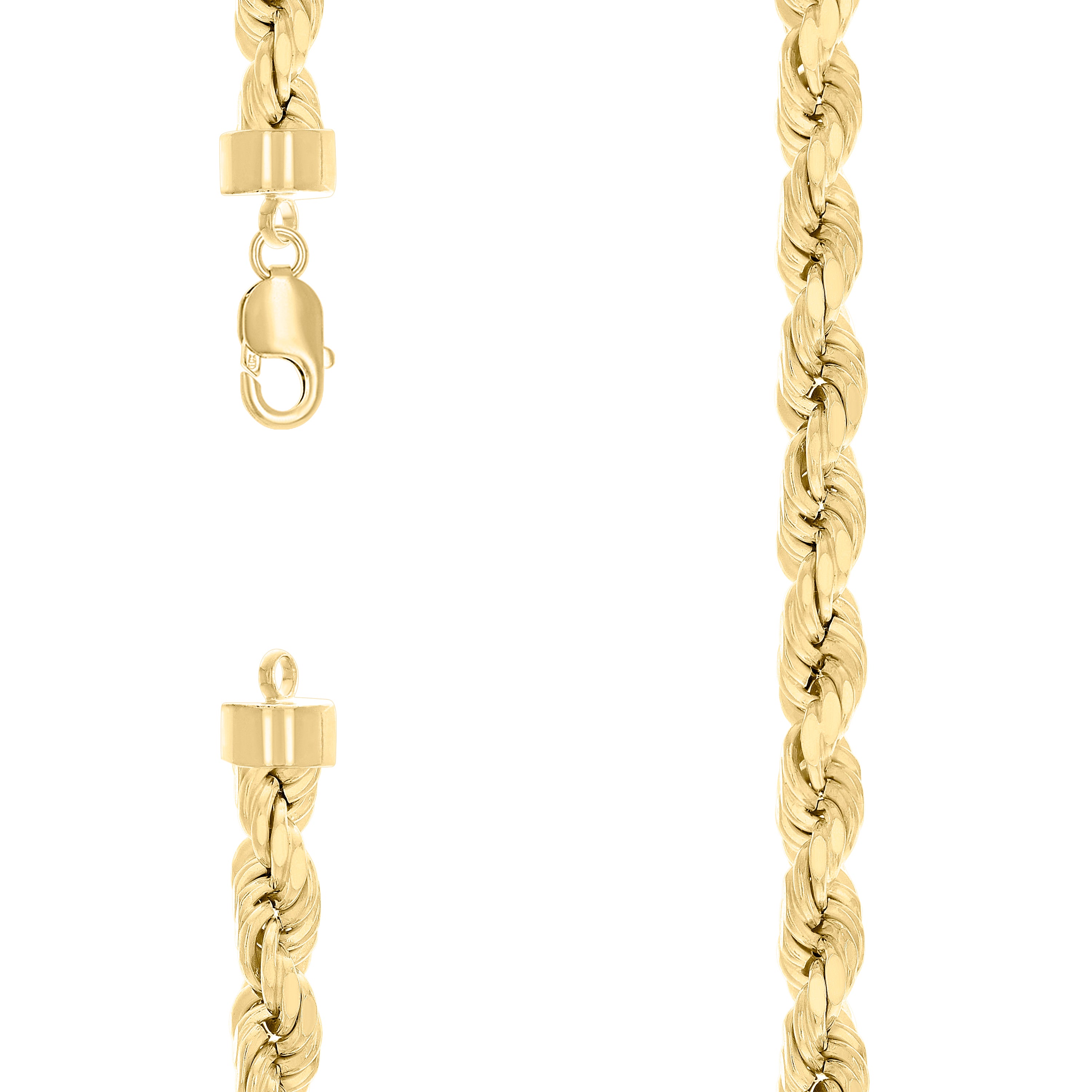 925 Sterling Silver Hollow Rope Chain Yellow 190 10mm-28
