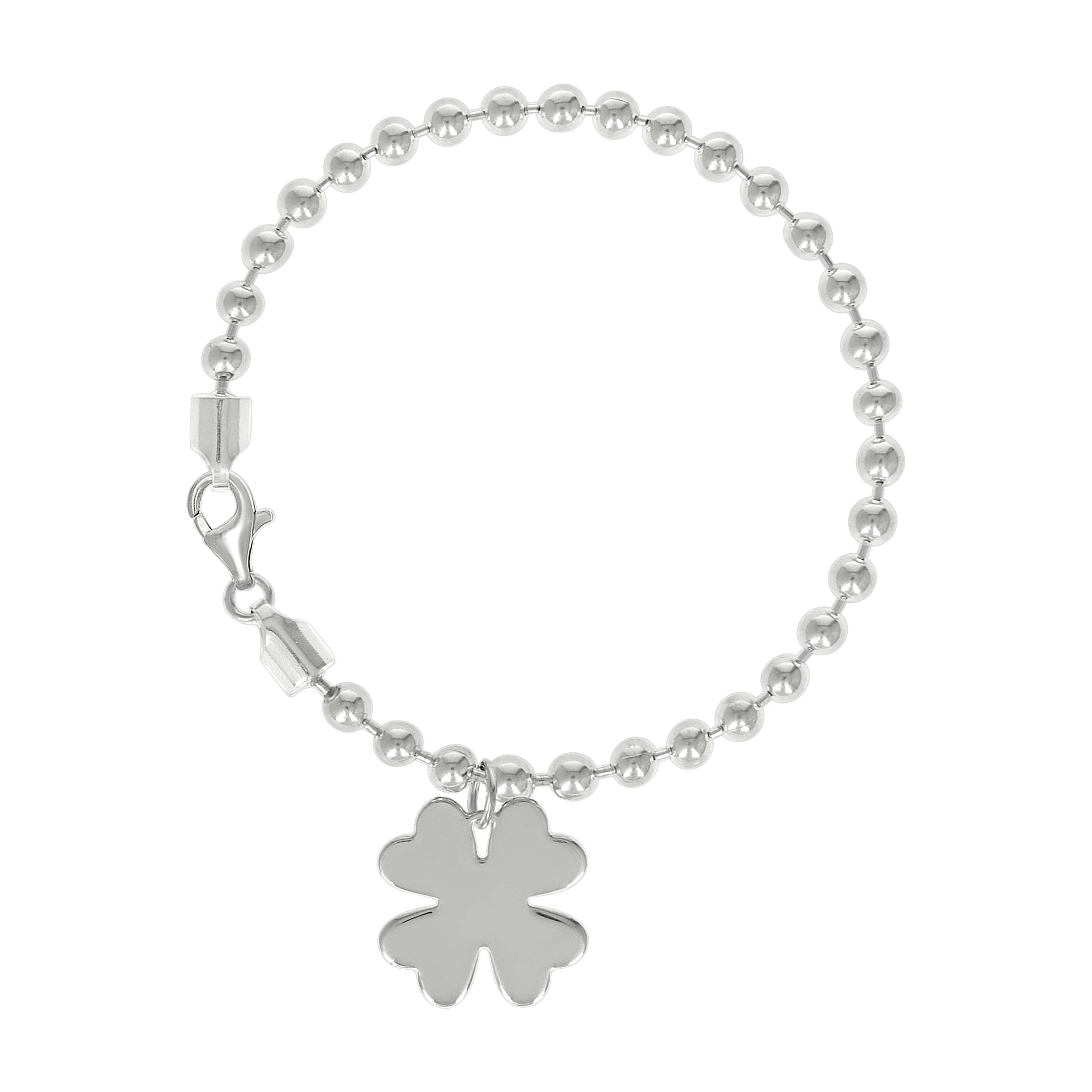 925 Sterling Silver Womens Good Luck Clover Charm Beaded Bracelet Size 7 Inches