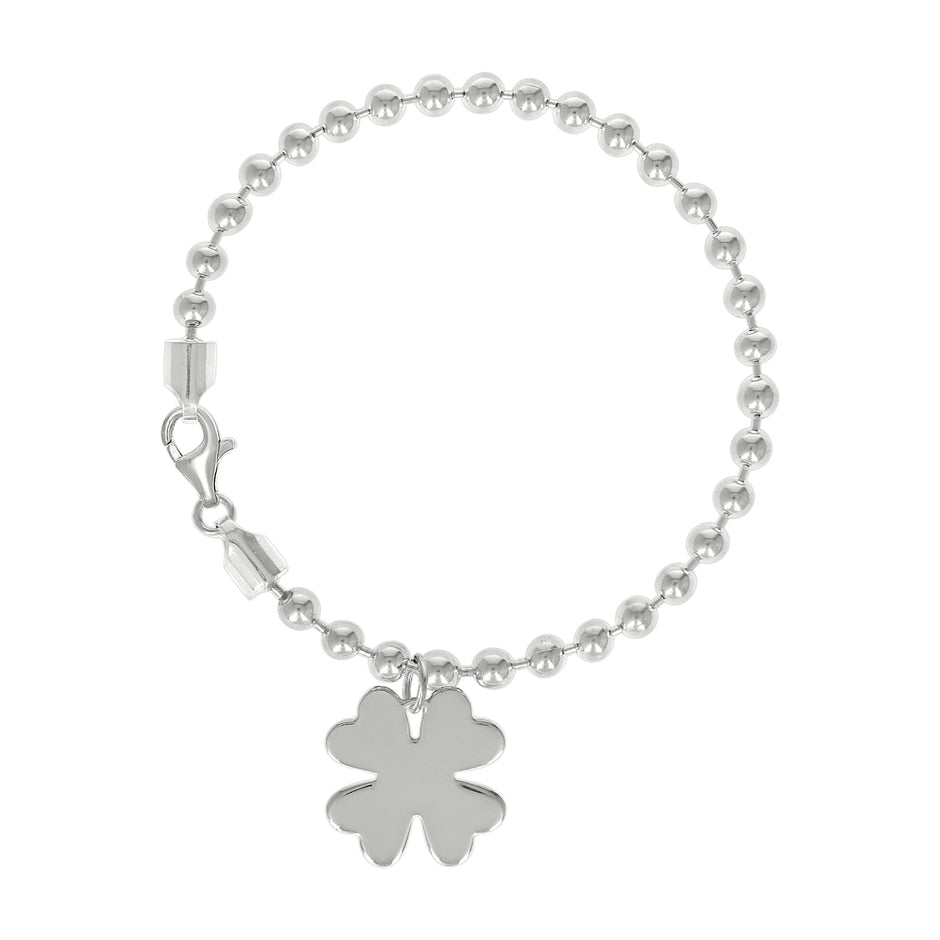 925 Sterling Silver Womens Good Luck Clover Charm Beaded Bracelet Size 7 Inches