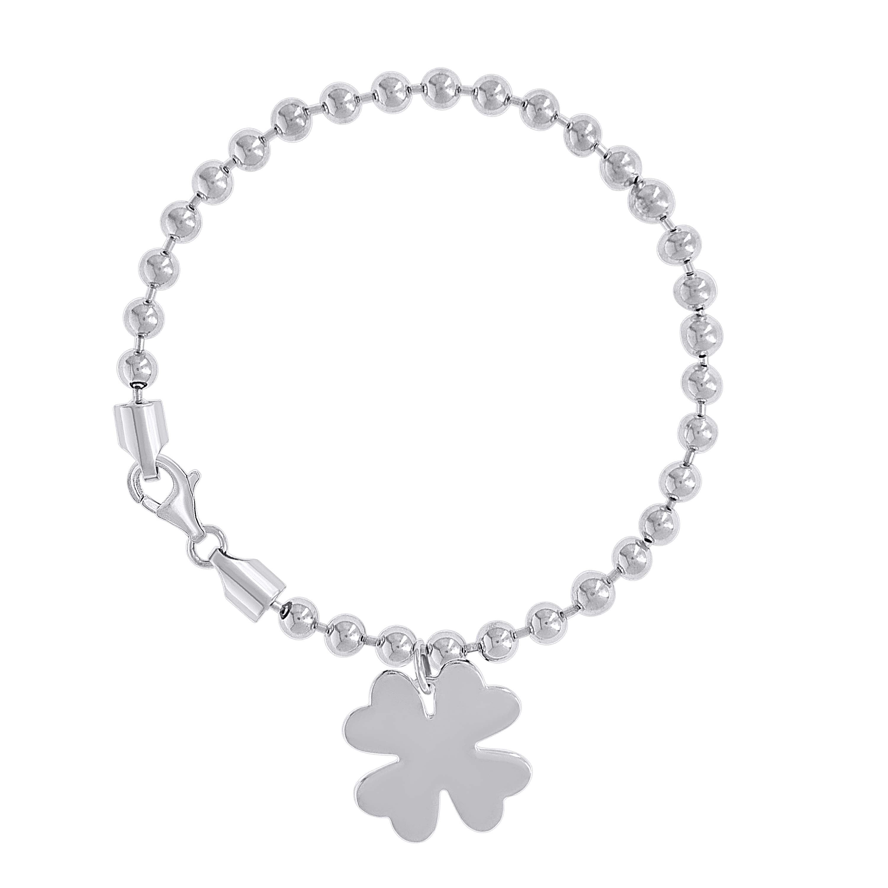 925 Sterling Silver Womens Good Luck Clover Charm Beaded Bracelet Size 7 Inches