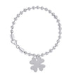 925 Sterling Silver Womens Good Luck Clover Charm Beaded Bracelet Size 7 Inches