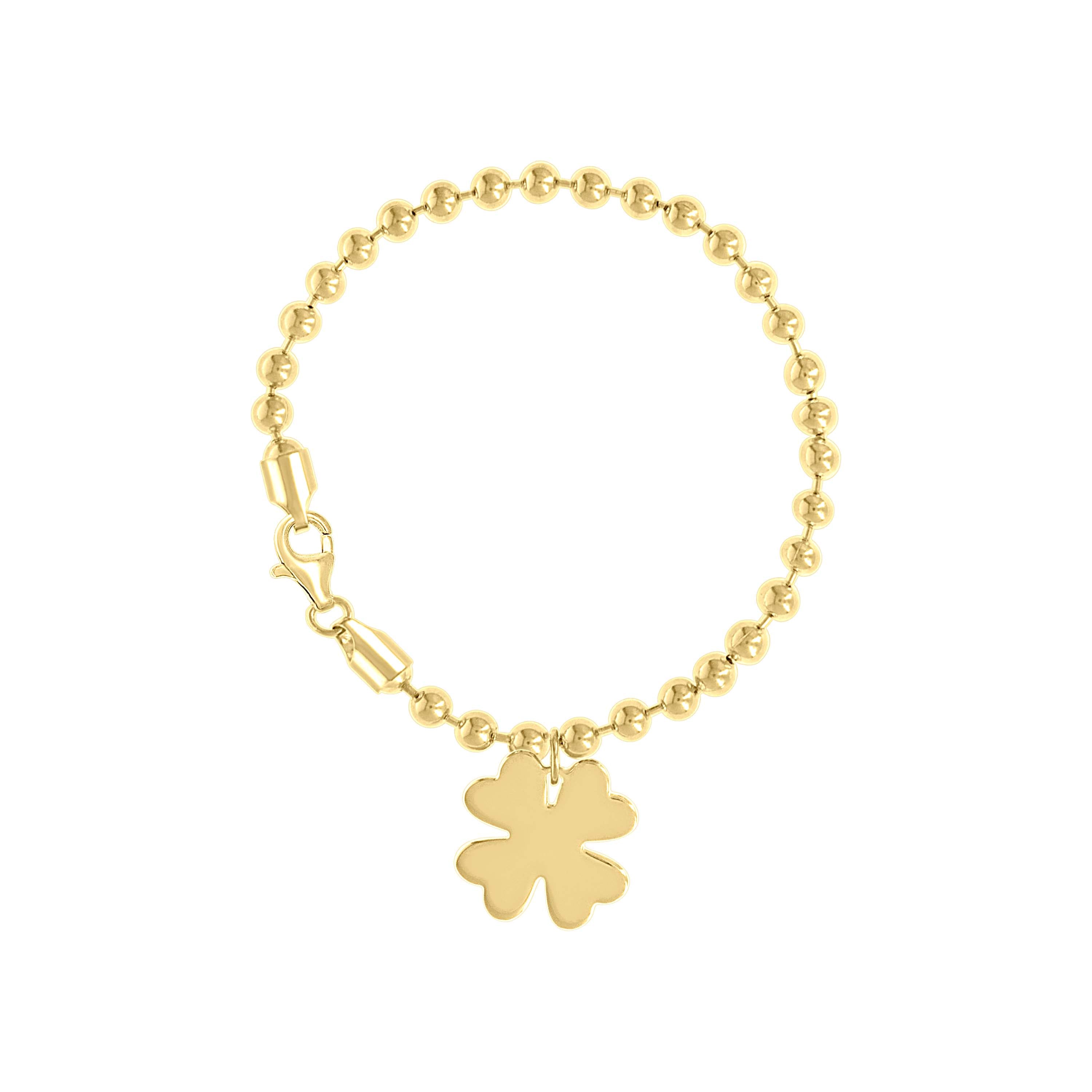 925 Sterling Silver Yellow-tone Womens Good Luck Clover Charm Beaded Bracelet Size 7 Inches