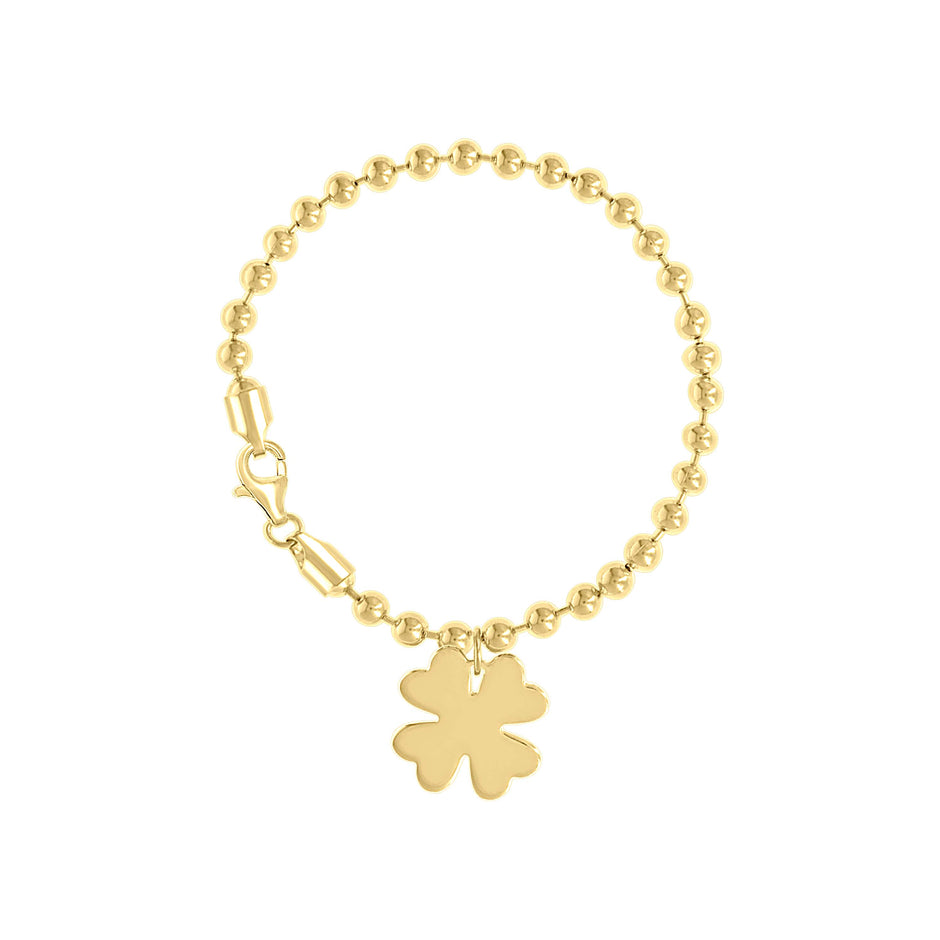 925 Sterling Silver Yellow-tone Womens Good Luck Clover Charm Beaded Bracelet Size 7 Inches