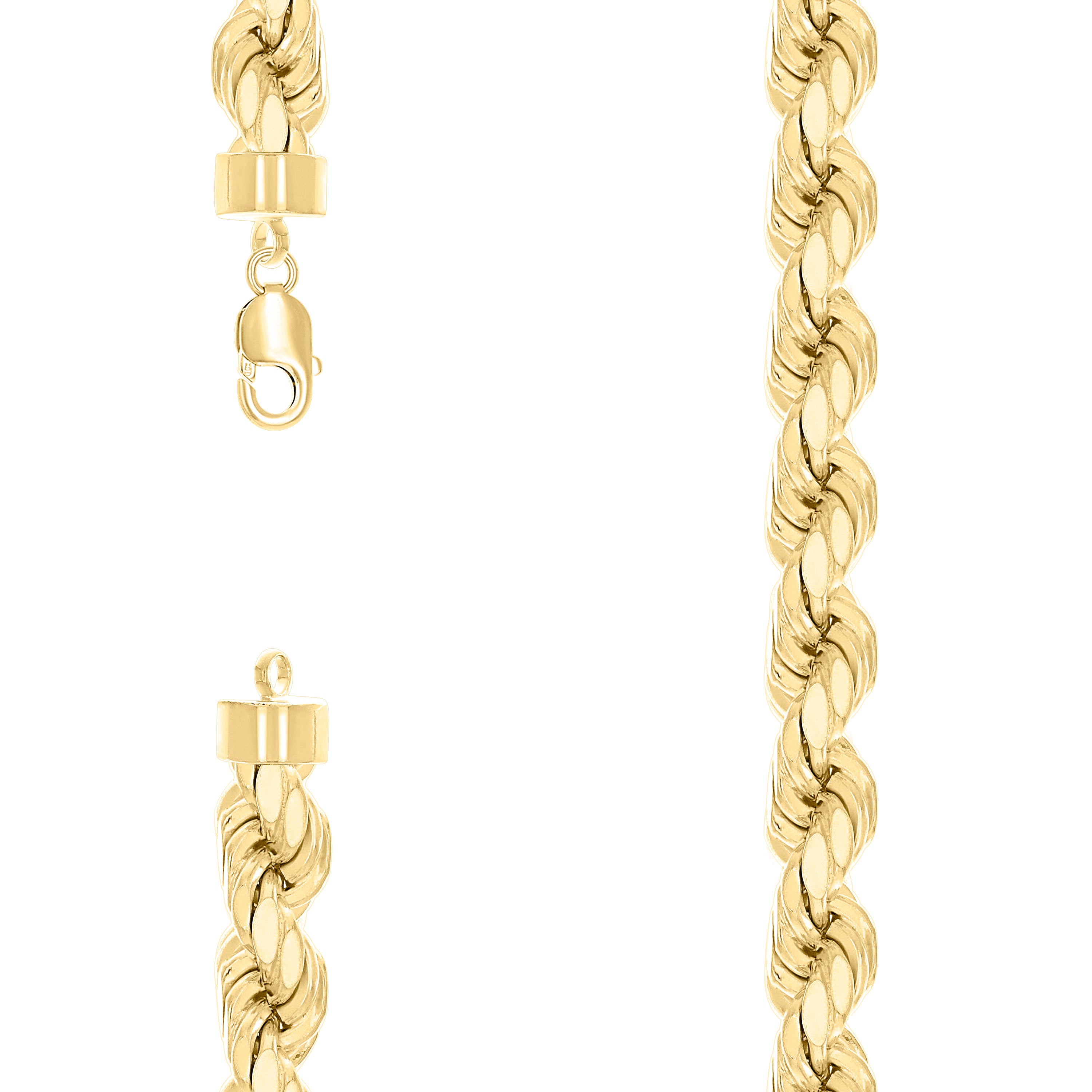 925 Sterling Silver Hollow Rope Chain Yellow 210 11mm-24