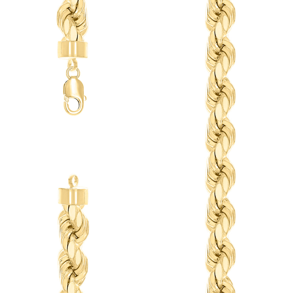 925 Sterling Silver Hollow Rope Chain Yellow 210 11mm-24" - SLV-140764