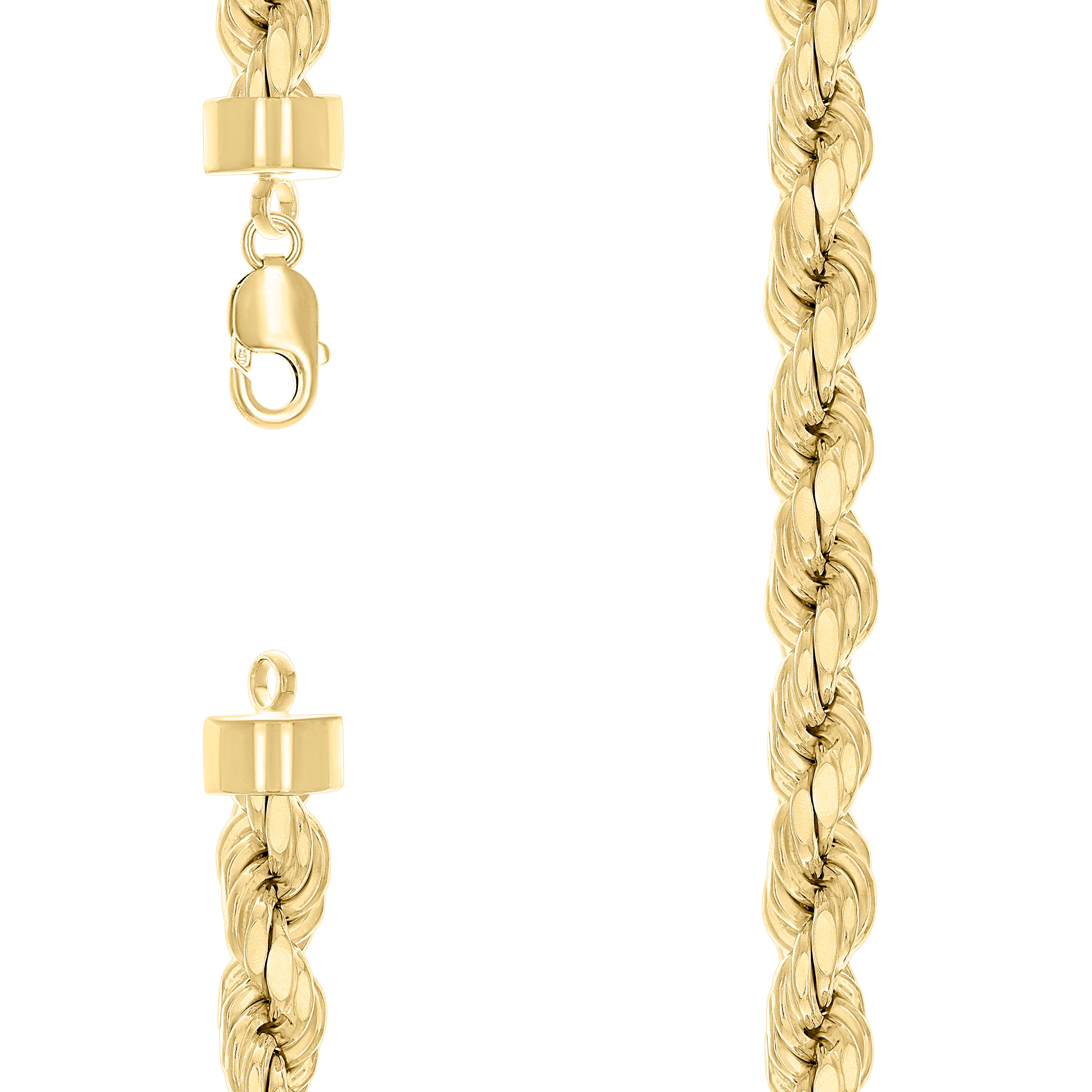 925 Sterling Silver Hollow Rope Chain Yellow 230 12mm-24