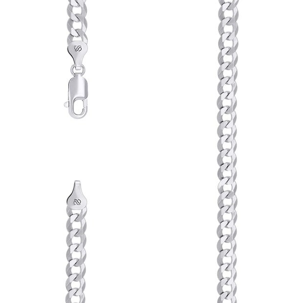 925 Sterling Silver Solid Super Flat Cuban Chain Rhodium 160 6mm-9