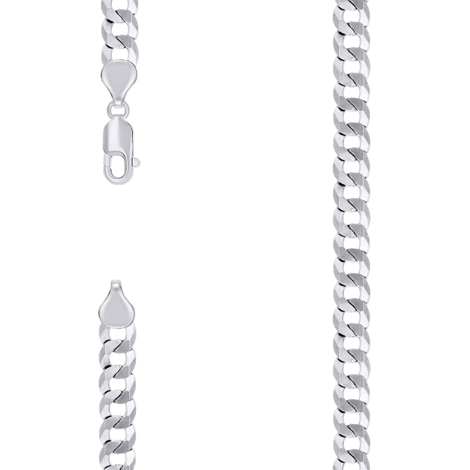 925 Sterling Silver Solid Super Flat Cuban Chain Rhodium 180 7.2mm-9 - SLV-140838