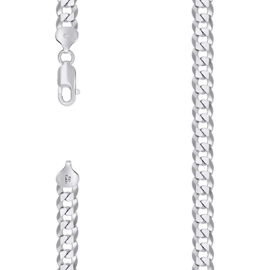925 Sterling Silver Solid Super Flat Cuban Chain Rhodium 200 7.8mm-24 - SLV-140853