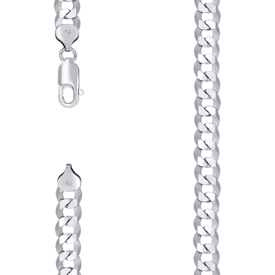 925 Sterling Silver Solid Super Flat Cuban Chain Rhodium 250 8.6mm-9 - SLV-140858