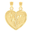 10kt Yellow Gold Womens Textured I Love You Break Apart Heart Charm Pendant