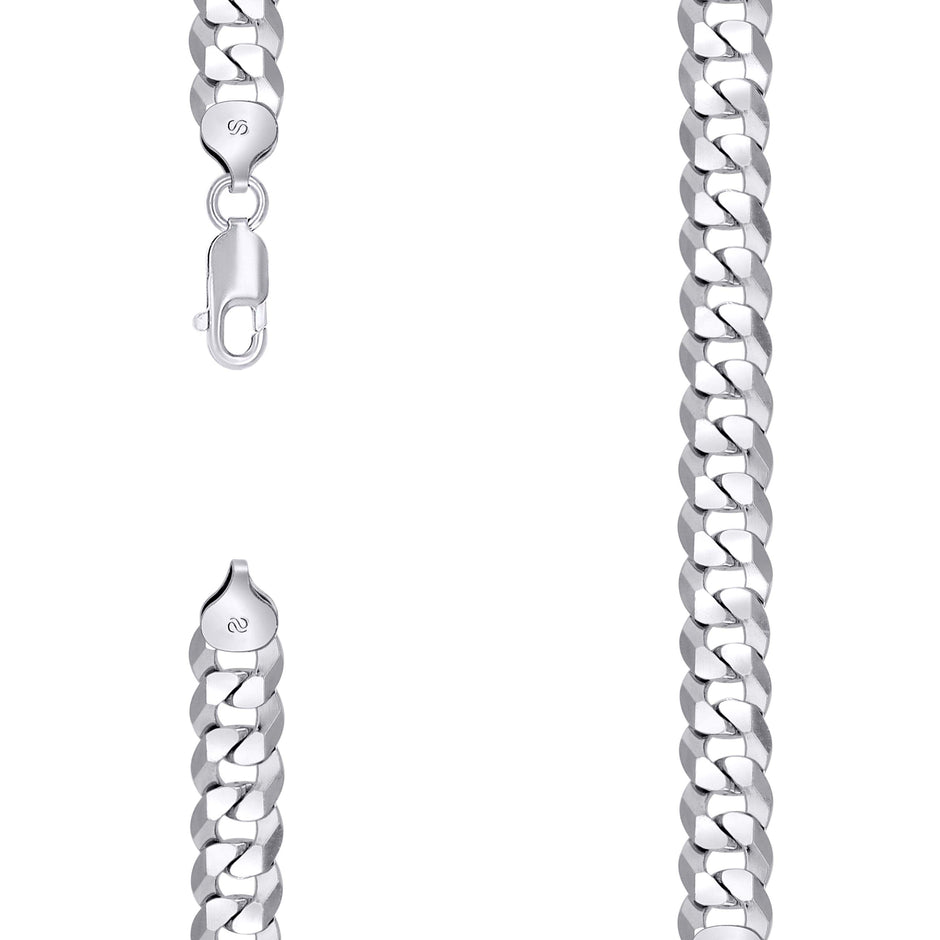 925 Sterling Silver Solid Super Flat Cuban Chain Rhodium 280 10mm-24 - SLV-140869